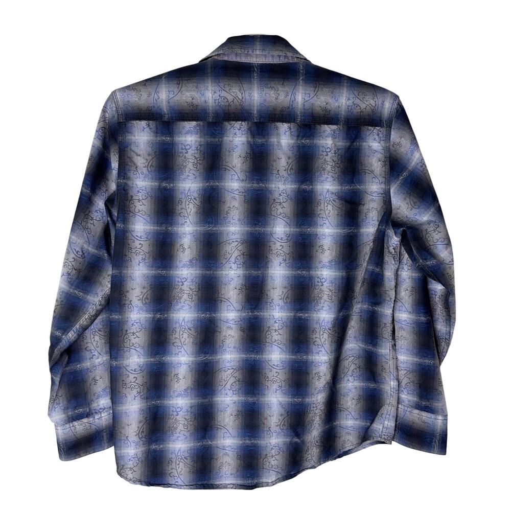 Age of Wisdom Men's Large Pearl Snap‎ Long Sleeve Blue Black Western Cowboy EUC - Picture 2 of 5